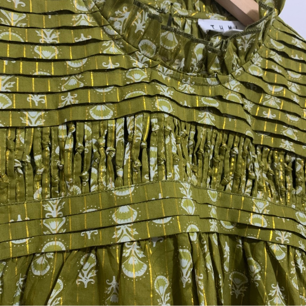 THML Olive Green Smocked Floral Short Sleeve Top - Picture 5 of 13